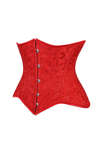 Lavish Red Brocade Waist Cincher Under Bust Corset w/Front Busk Closure - Daisy Corsets