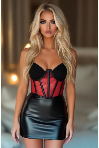 Lavish Red Fishnet Underwire Open Cup Waist Cincher - Daisy Corsets