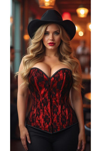 Lavish Red Lace Front Zipper Corset - Daisy Corsets