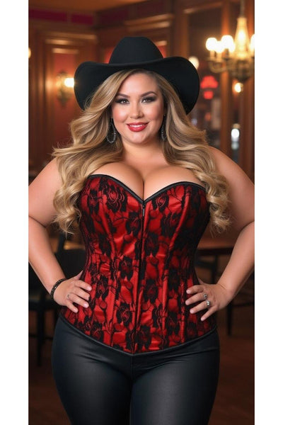 Lavish Red Lace Front Zipper Corset - Daisy Corsets