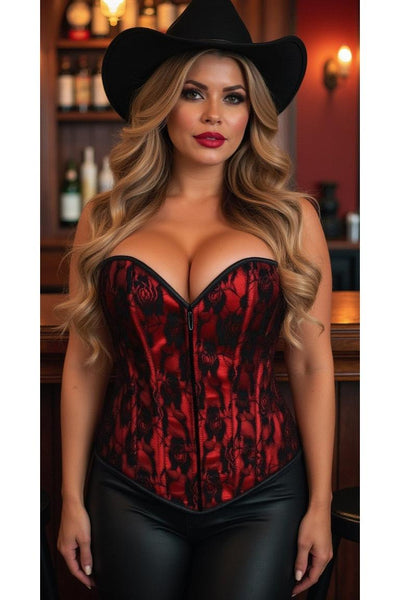 Lavish Red Lace Front Zipper Corset - Daisy Corsets