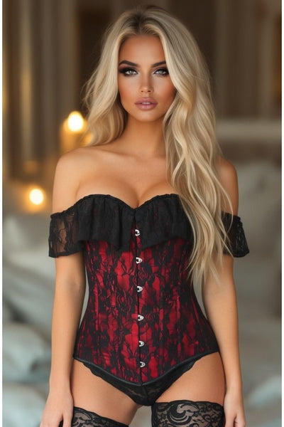 Lavish Red Lace Off-The-Shoulder Corset - Daisy Corsets
