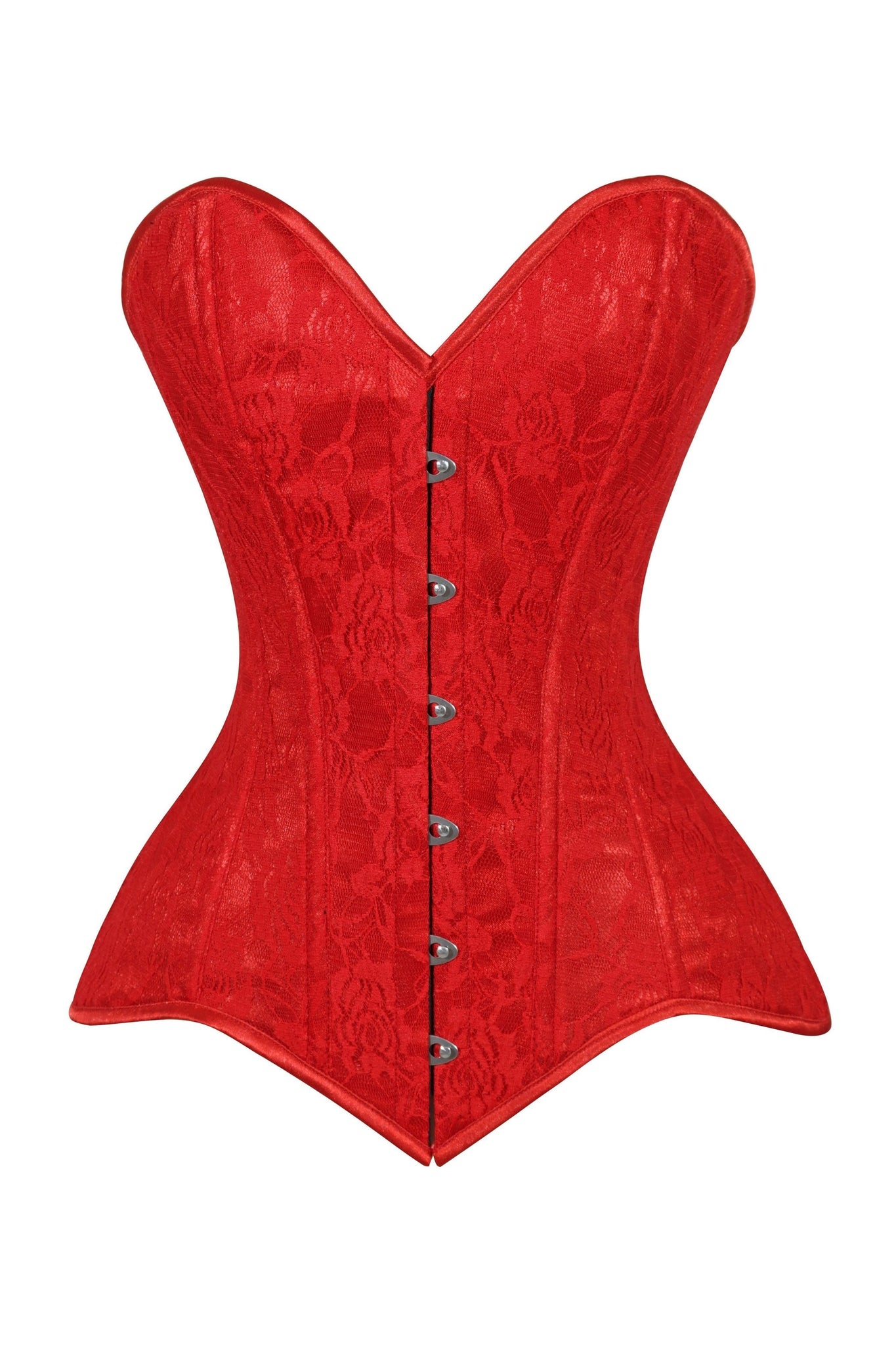 Lavish Red Lace Overbust Corset Sweetheart Neckline Busk Closure - Daisy Corsets