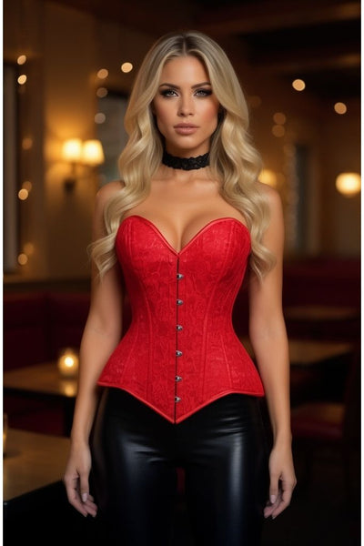 Lavish Red Lace Overbust Corset Sweetheart Neckline Busk Closure - Daisy Corsets