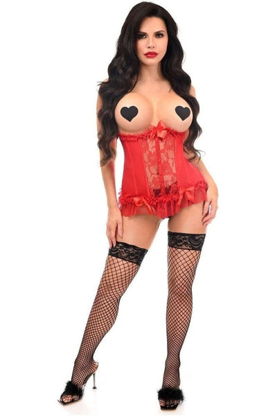 Lavish Red Lycra & Lace Hook & Eye Stretch Underbust Corset - Daisy Corsets