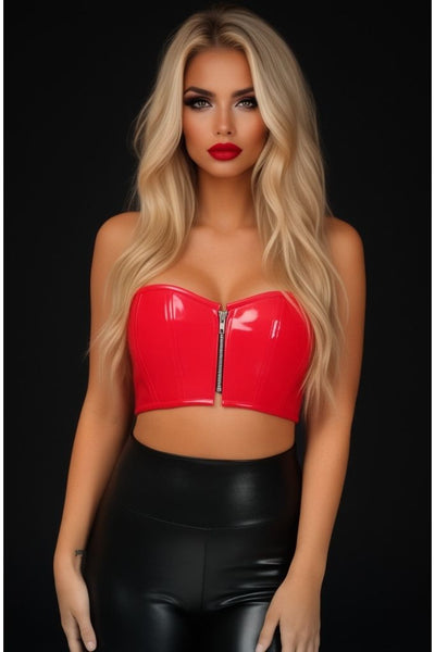 Lavish Red Patent Short Bustier Top - Daisy Corsets