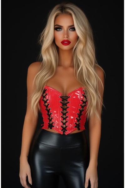 Lavish Red Patent w/Black Lacing Lace-Up Bustier - Daisy Corsets