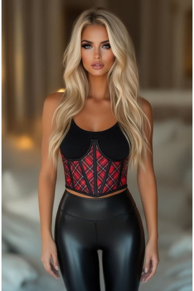 Lavish Red Plaid Satin Open Cup Waist Cincher - Daisy Corsets