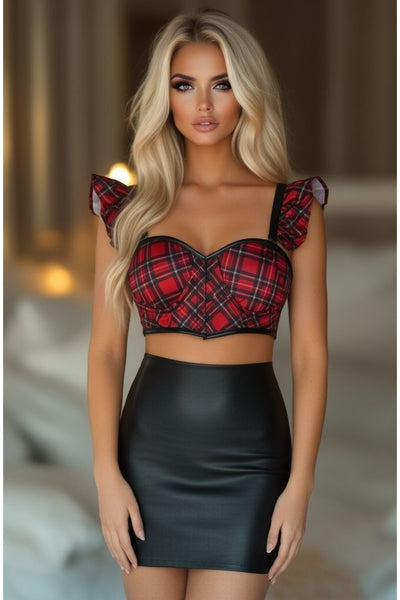 Lavish Red Plaid Underwire Bustier Top w/Removable Ruffle Sleeves - Daisy Corsets