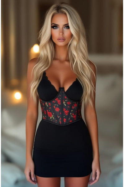 Lavish Red Roses Satin Open Cup Waist Cincher - Daisy Corsets