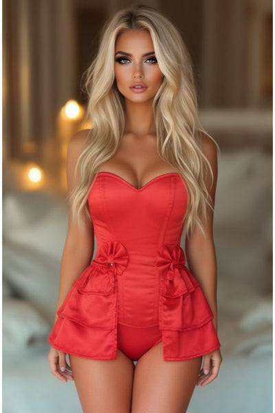 Lavish Red Satin Corset w/Removable Snap on Skirt - Daisy Corsets