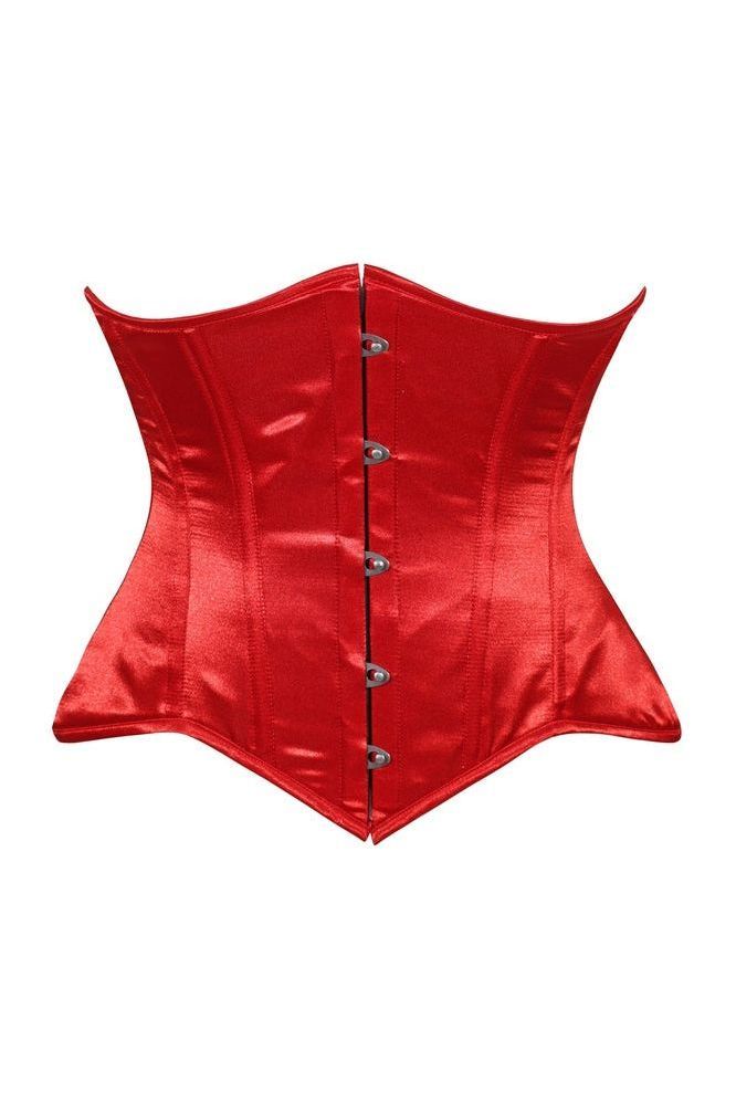Lavish Red Satin Underbust Corset Waist Cincher Busk Closure - Daisy Corsets