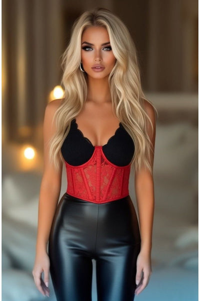 Lavish Red Sheer Lace Underwire Waist Cincher Corset - Daisy Corsets