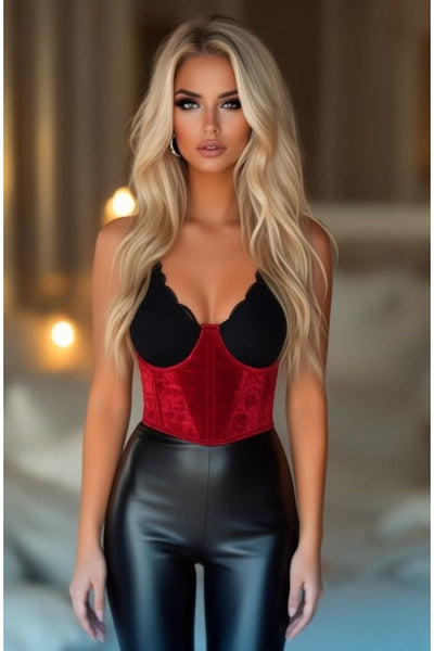 Lavish Red Velvet Underwire Waist Cincher Corset - Daisy Corsets