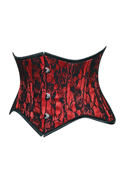 Lavish Red/Black Lace Mini Cincher Underbust Corset Waist Cincher Busk Closure - Daisy Corsets
