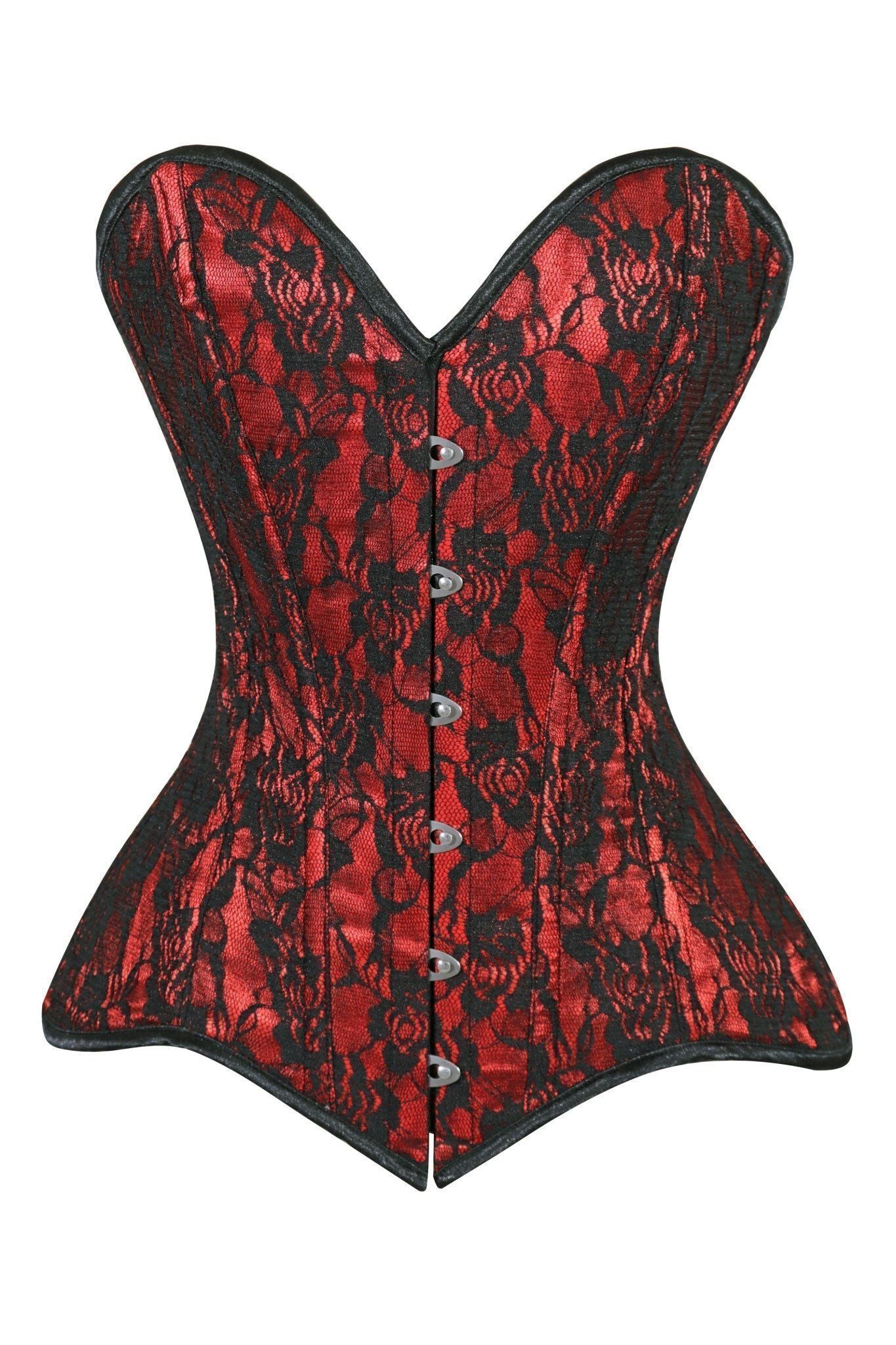 Lavish Red/Black Lace Overbust Corset Sweetheart Neckline Busk Closure - Daisy Corsets