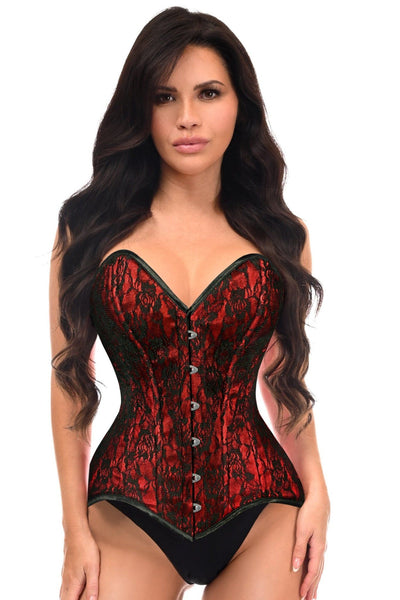 Lavish Red/Black Lace Overbust Corset Sweetheart Neckline Busk Closure - Daisy Corsets