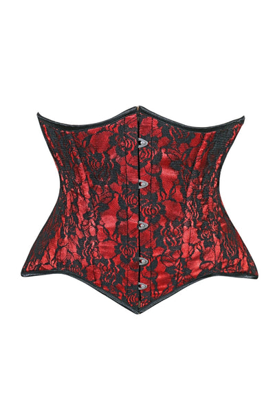 Lavish Red/Black Lace Underbust Corset Waist Cincher Busk Closure - Daisy Corsets
