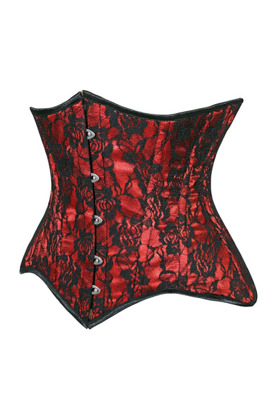 Lavish Red/Black Lace Underbust Corset Waist Cincher Busk Closure - Daisy Corsets