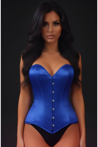 Lavish Royal Blue Overbust Corset Sweetheart Neckline Busk Closure - Daisy Corsets