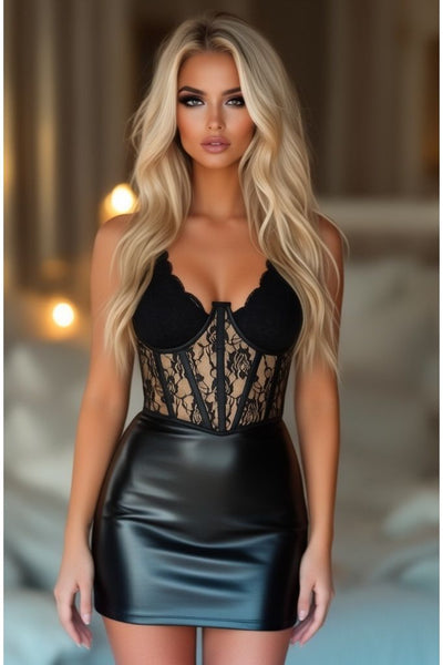 Lavish Tan w/Black Lace Overlay Open Cup Waist Cincher - Daisy Corsets