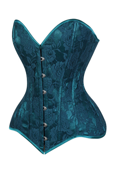 Lavish Teal Lace Overbust Corset Sweetheart Neckline Busk Closure - Daisy Corsets