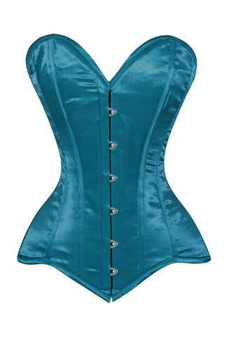 Lavish Teal Satin Overbust Corset Sweetheart Neckline Busk Closure - Daisy Corsets