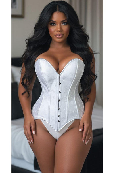 Lavish White Brocade Overbust Corset W/Busk Closure - Daisy Corsets