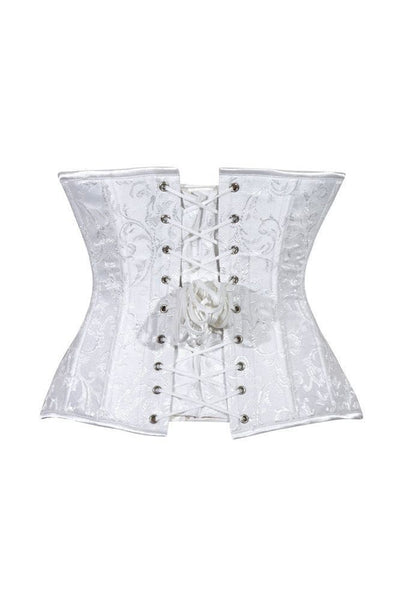 Lavish White Brocade Waist Cincher Under Bust Corset w/Front Busk Closure - Daisy Corsets
