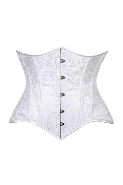 Lavish White Brocade Waist Cincher Under Bust Corset w/Front Busk Closure - Daisy Corsets
