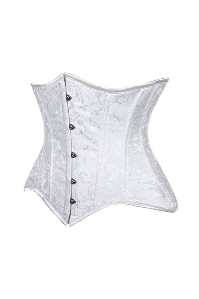 Lavish White Brocade Waist Cincher Under Bust Corset w/Front Busk Closure - Daisy Corsets