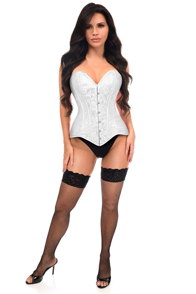 Lavish White Lace Overbust Corset Sweetheart Neckline Busk Closure - Daisy Corsets