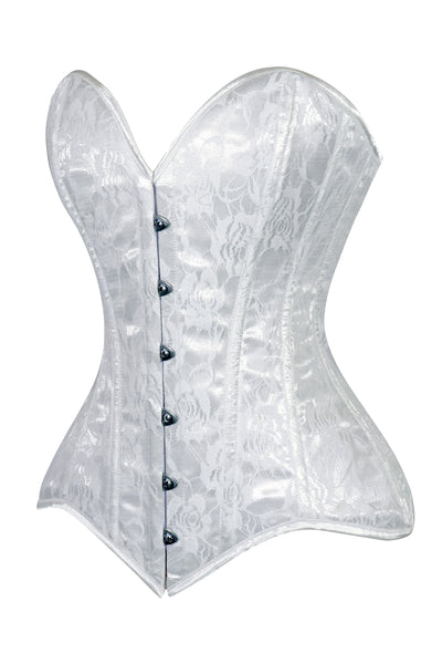 Lavish White Lace Overbust Corset Sweetheart Neckline Busk Closure - Daisy Corsets