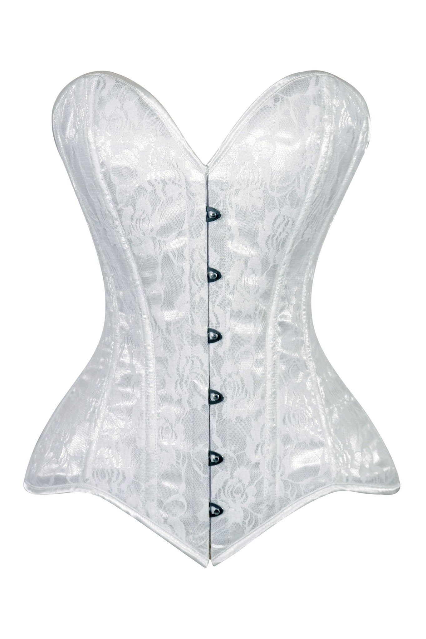 Lavish White Lace Overbust Corset Sweetheart Neckline Busk Closure - Daisy Corsets