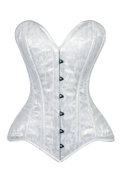 Lavish White Lace Overbust Corset Sweetheart Neckline Busk Closure - Daisy Corsets