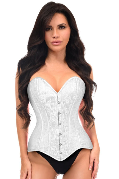 Lavish White Lace Overbust Corset Sweetheart Neckline Busk Closure - Daisy Corsets