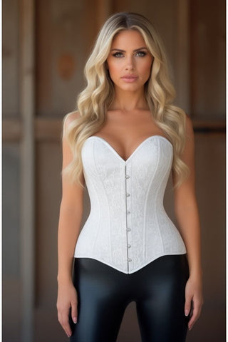 Lavish White Lace Overbust Corset Sweetheart Neckline Busk Closure - Daisy Corsets