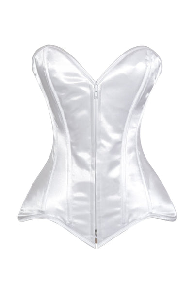 Lavish White Satin Front Zipper Overbust Corset - Daisy Corsets