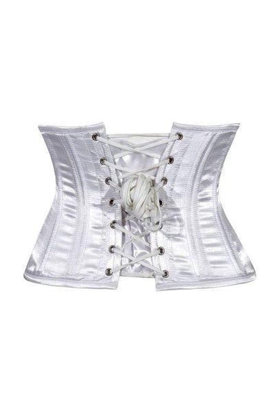 Lavish White Satin Mini Cincher Underbust Corset Waist Cincher Busk Closure - Daisy Corsets