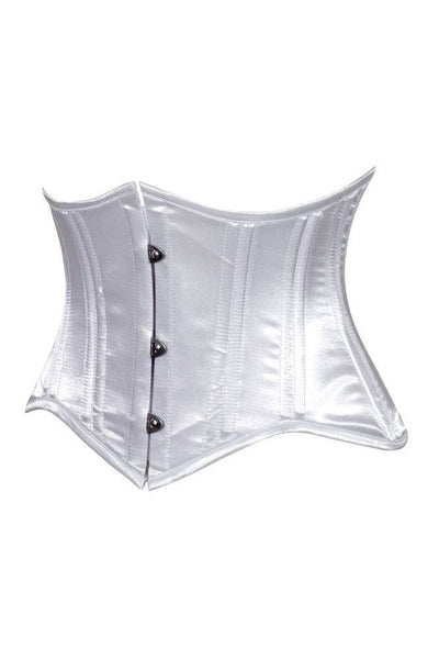 Lavish White Satin Mini Cincher Underbust Corset Waist Cincher Busk Closure - Daisy Corsets