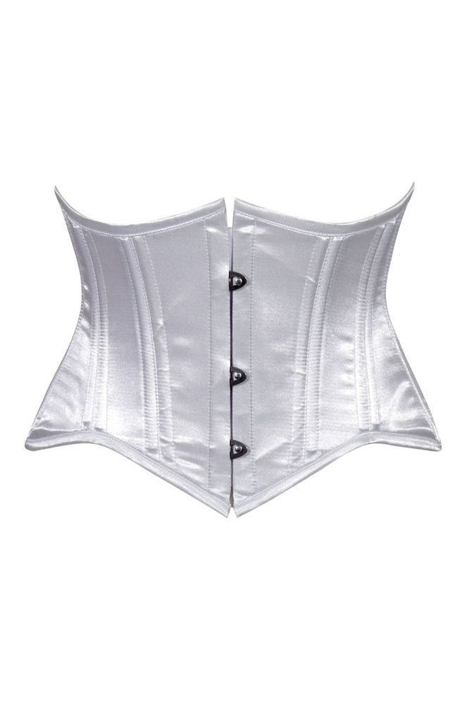 Lavish White Satin Mini Cincher Underbust Corset Waist Cincher Busk Closure - Daisy Corsets