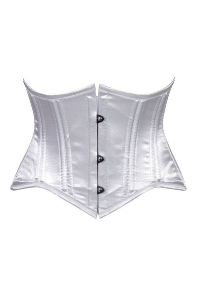 Lavish White Satin Mini Cincher Underbust Corset Waist Cincher Busk Closure - Daisy Corsets