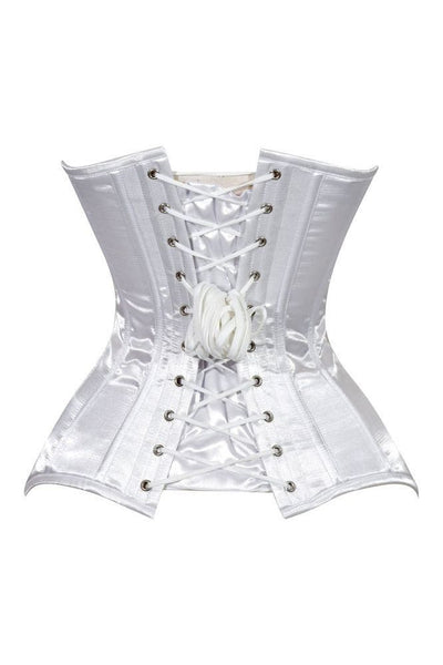 Lavish White Satin Overbust Corset Sweetheart Neckline Busk Closure - Daisy Corsets