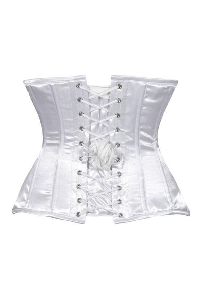 Lavish White Satin Underbust Corset Waist Cincher Busk Closure - Daisy Corsets