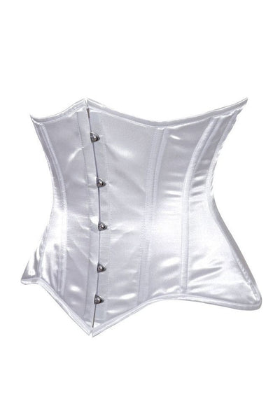 Lavish White Satin Underbust Corset Waist Cincher Busk Closure - Daisy Corsets