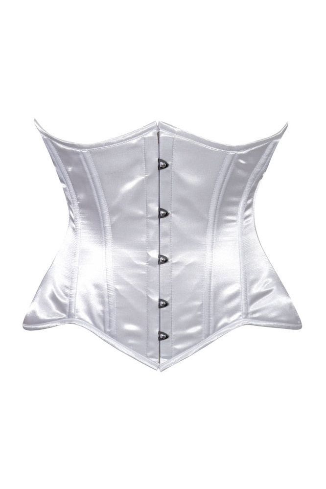 Lavish White Satin Underbust Corset Waist Cincher Busk Closure - Daisy Corsets