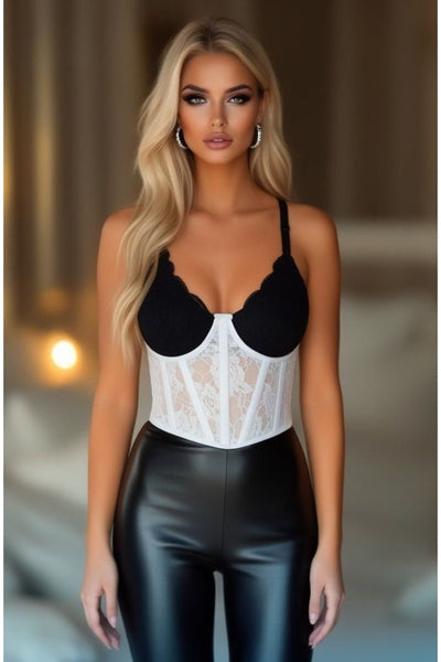 Lavish White Sheer Lace Underwire Waist Cincher Corset - Daisy Corsets