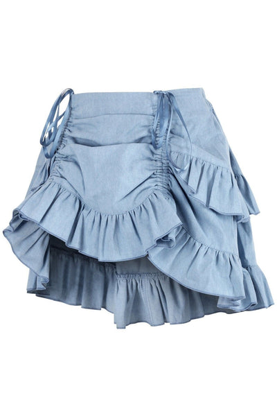 Light Blue Denim Ruched Bustle Skirt - Daisy Corsets