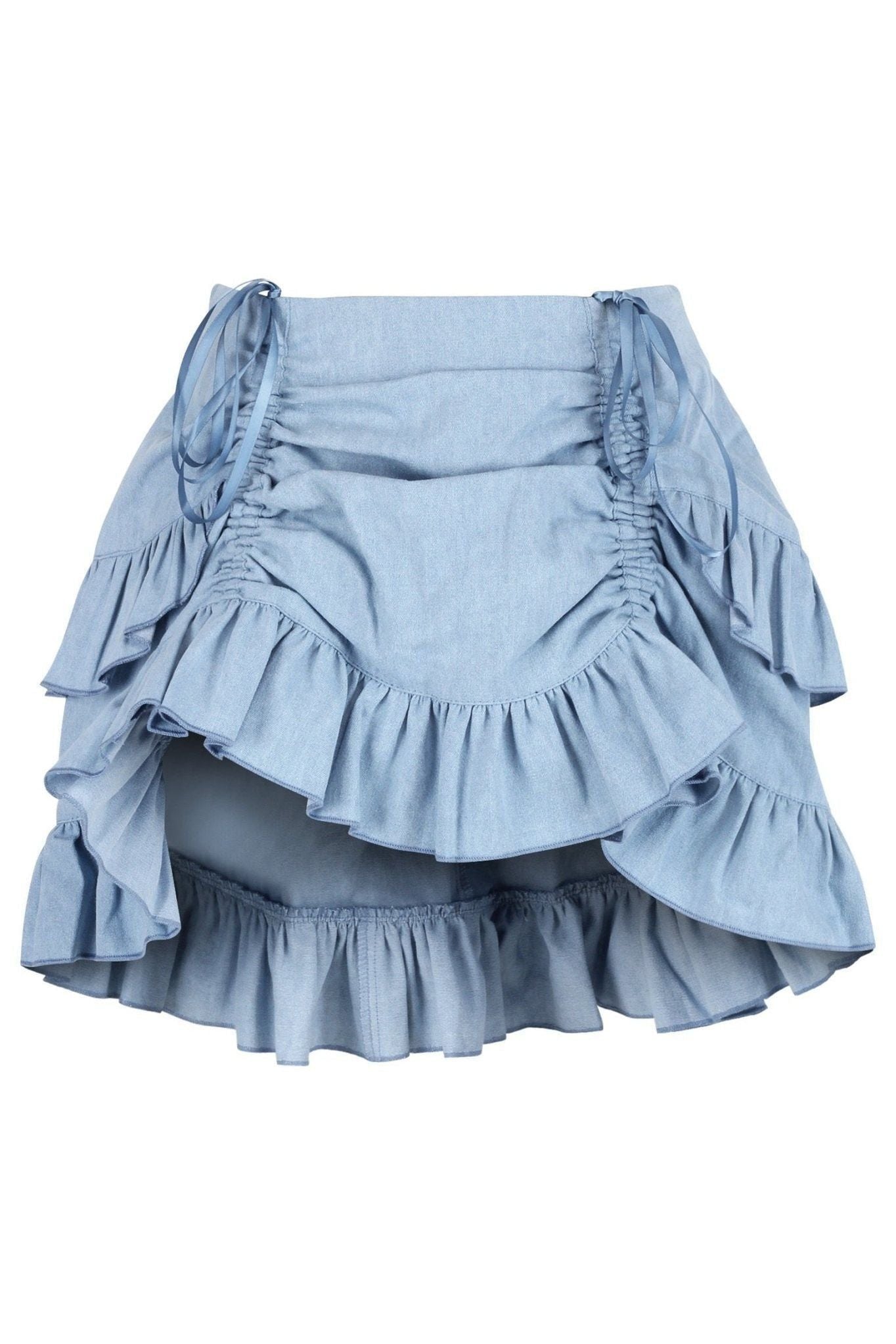 Light Blue Denim Ruched Bustle Skirt - Daisy Corsets