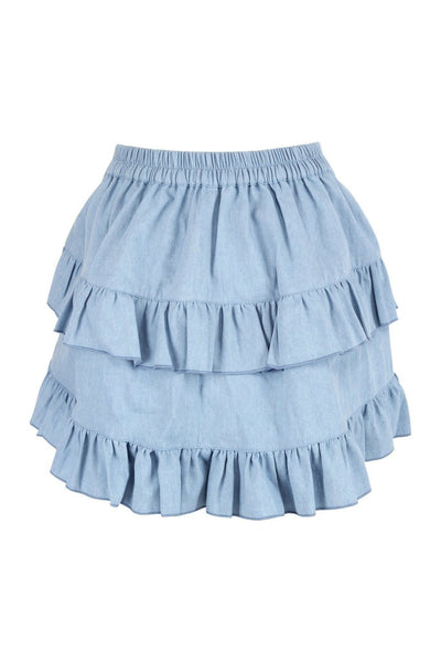 Light Blue Denim Ruched Bustle Skirt - Daisy Corsets